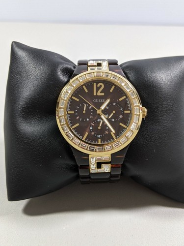 Guess Water Pro Brown Dial Crystal Accent Bezel Faux Tortoise Shell Band Watch