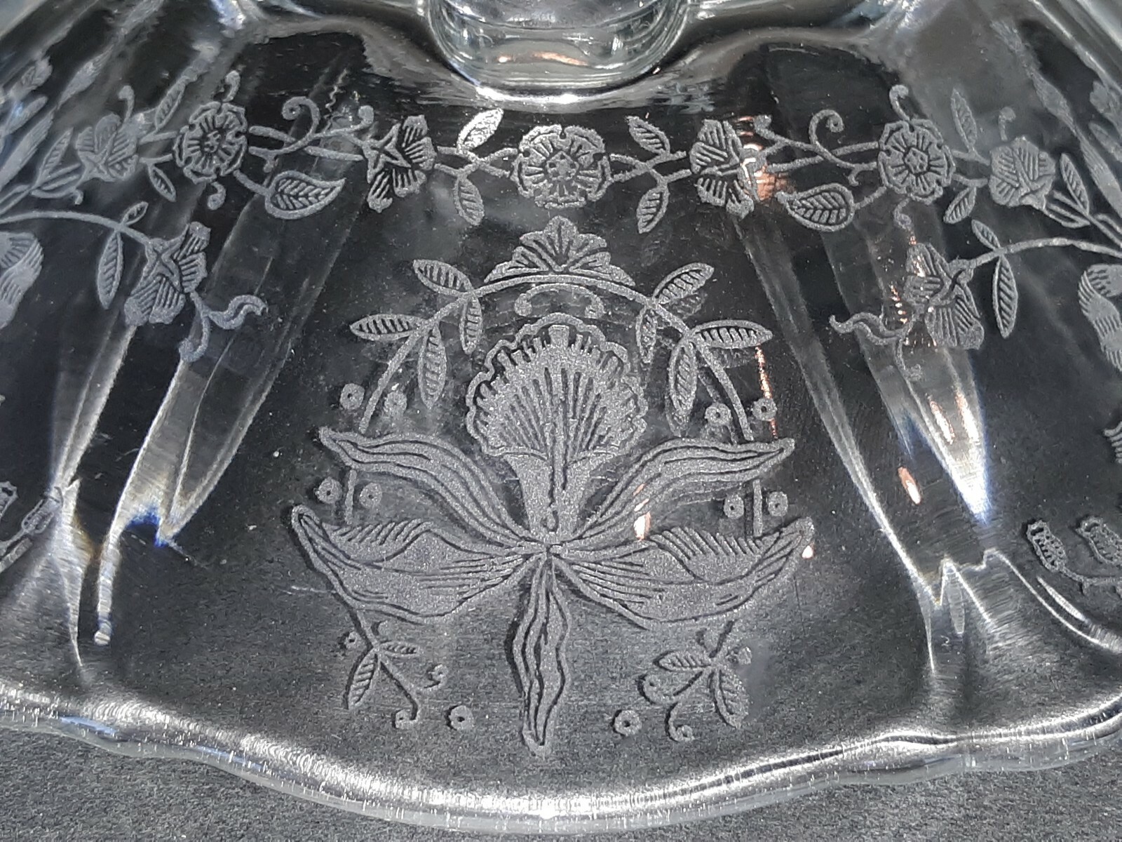 Heisey Waverly Etched Glass Orchid Mayo or Jelly Bowl Swirl 7" Clear