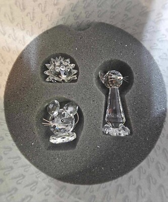 Lot of 3-Swarovski Crystal hedgehog ,Cat, Mouse figurine 7606NR100 w box- B1-L30