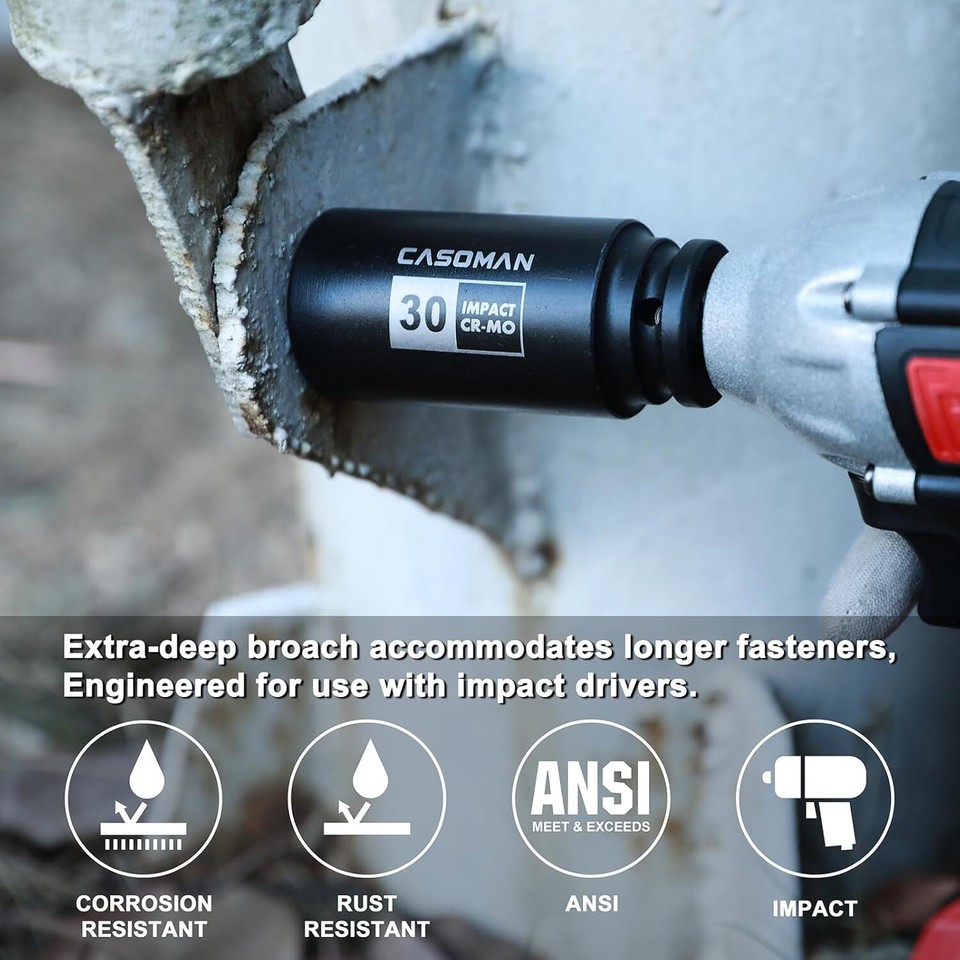 1/2Inch Drive Deep Spindle Axle Nut Impact Socket Set 12 Point Metric