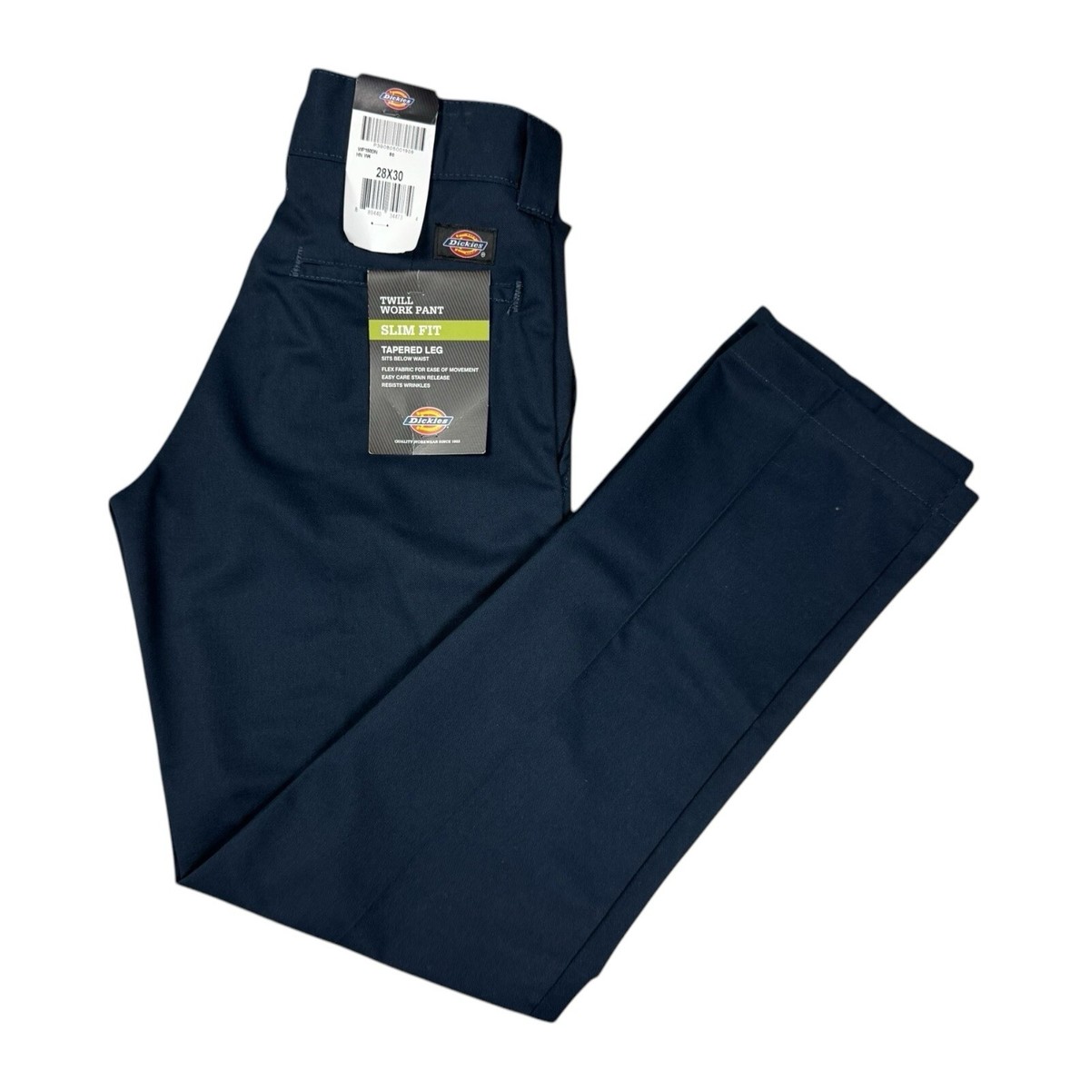 Dickies Mens Size 28x30 Slim Fit Tapered Twill Flex Blue Work