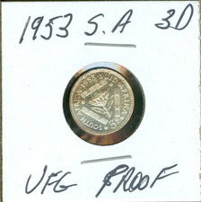 1953 SOUTH AFRICA 3 PENCE ULTRA FINEST GRADE PROOF .