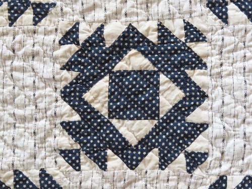 Antique Early1900s Hand Stitched 6-7 spi Indigo Blue Pieced Quilt 71x56 - Picture 14 of 23