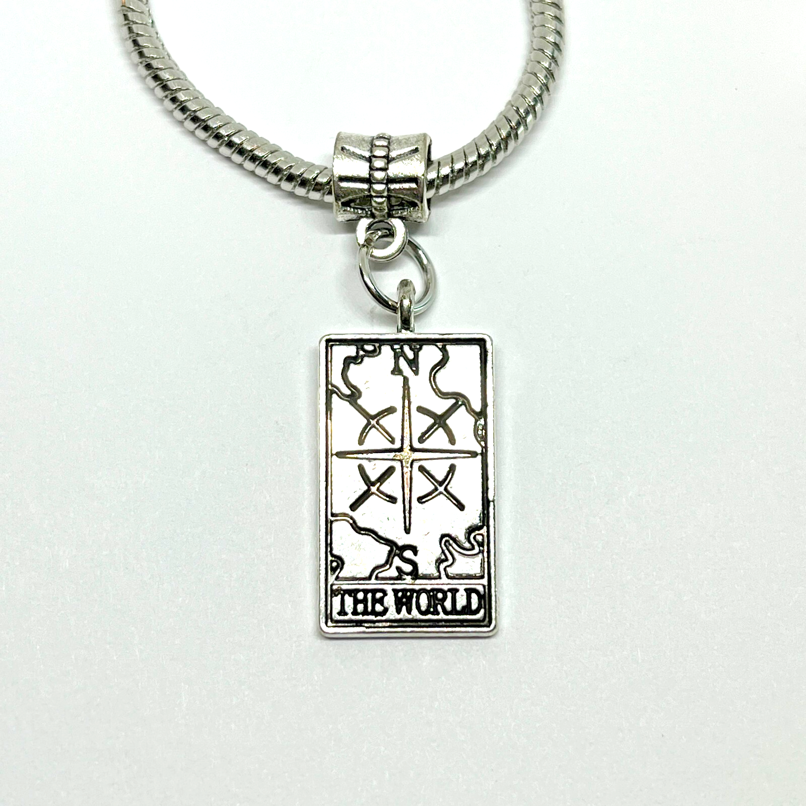 Silver Tarot Card The World Charm Pendant for Bracelet or Necklace