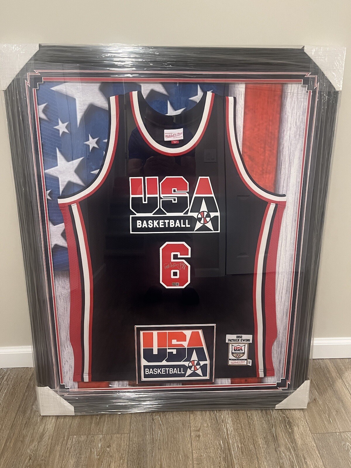 Patrick Ewing Autographed Signed New York Knicks & Framed USA Jersey Steiner 