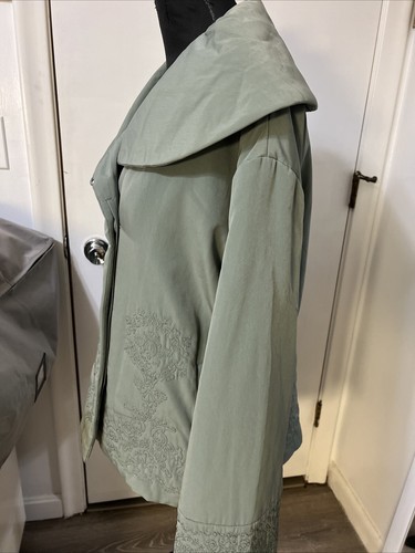 J. Jill XS M Jacket Coat Sage Green Embroidered Paisley Textured Plush Lining - Picture 3 of 14