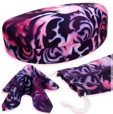 Large Curved Sunglasses Case - Women Hard Shell As179 Damask Paisley Purple