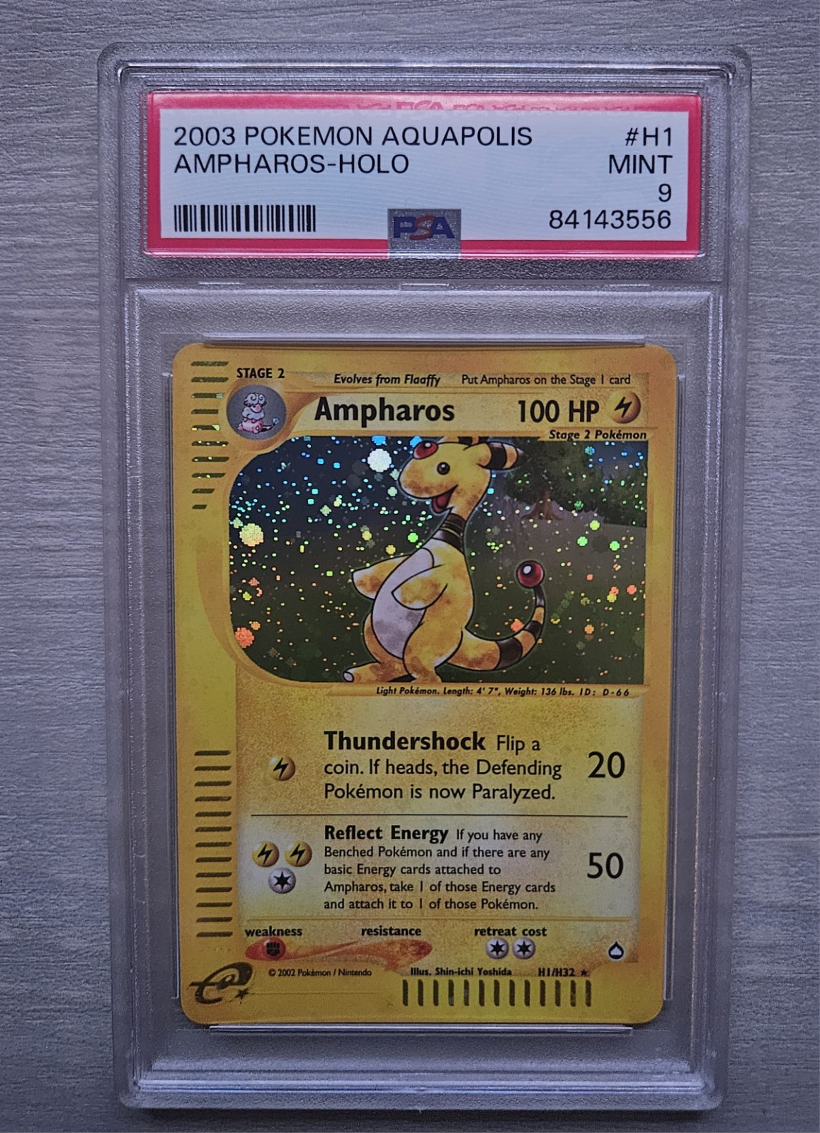 2003 Pokemon Aquapolis H1/H32 Ampharos Holo Rare Mint PSA 9