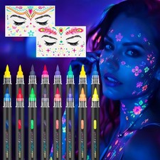 Glow in The Dark Face Paint Markers 16 Colors Neon Body Pens UV Kits
