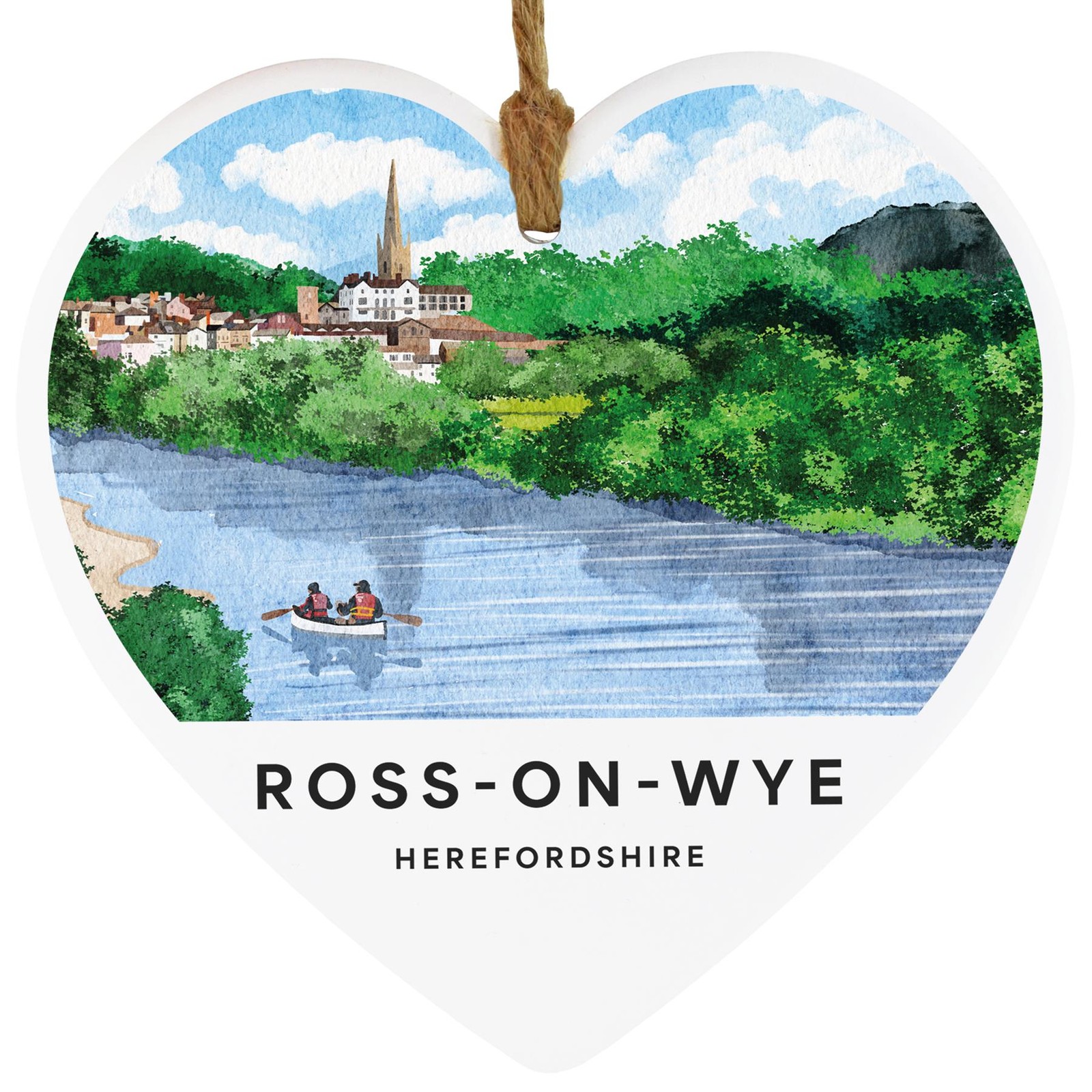 Ross On Wye Illustration Printed On Ceramic Heart Shaped Hanging Plaque
