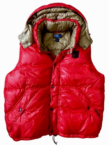 POLO RALPH LAUREN TOMATO RED QUILTED BUBBLE DOWN HOODED HEAVY PUFFER VEST XXL