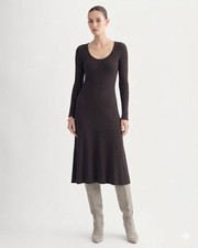 Everlane The Ribbed Scoopneck Dress Black Size M NWOT Midi Long Sleeve