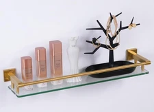 Glass Shelf for Bathroom 24 inch Rectangular Stainless Steel Wall Sheves Temp...