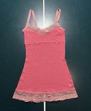 VTG Abercrombie Fitch Babydoll Cami Tank Top Size Large Pink Lace Y2K