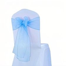 Organza Baby Blue Chair Bows Sheer Sashes Knots For Wedding Party 50 PCS