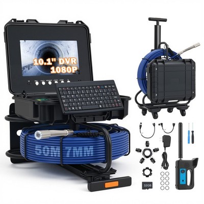 10.1'' Self-Leveling Sewer Inspection Camera w 165ft Cable Wheels Locator Handle