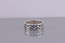 Sterling Silver 8mm Oxidized Carved Zigzag Chevron Notched Band Ring 925 Sz: 9