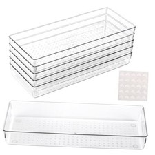 6 Pcs Large Clear Plastic Drawer Organizers Tray 15" x 6.3" Storage 15"x6"