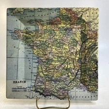 3G Imports Square Serving Platter Cheese Hors d'oeuvre Plate Map of France 10in