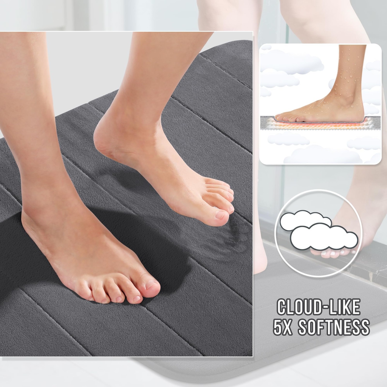 Yimobra 2-Piece Memory Foam Bath Rug Set - Non-Slip, Absorbent, Quick Dry, Dark 