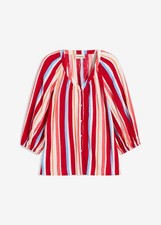 Bluse mit Ballonärmeln Gr. 54 Mohnrot Helllachs Weiß Damenbluse Hemd Neu*