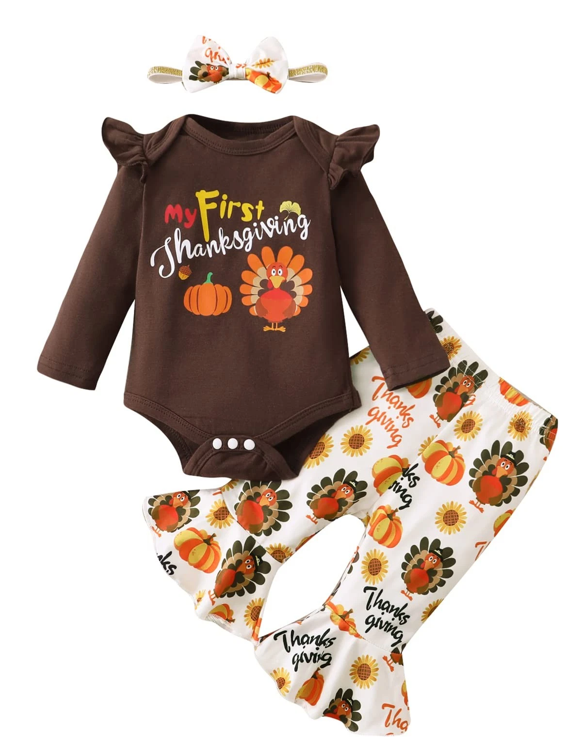 Baby Girl Thanksgiving Outfit My First Thanksgiving Bodysuit Newborn Turkey F...