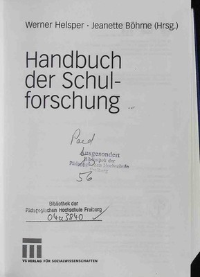 Handbuch der Schulforschung. Helsper, Werner: