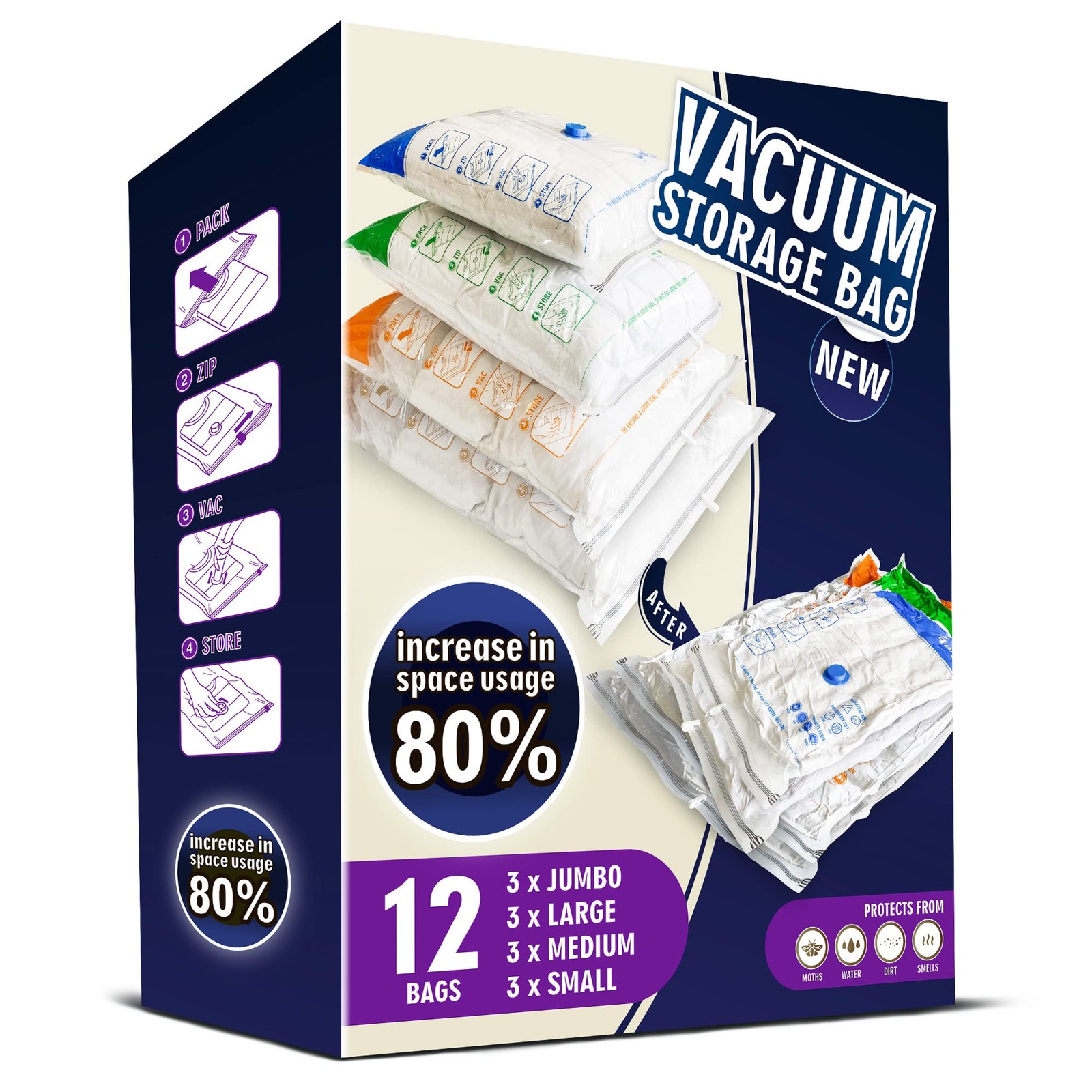 STORAGE MASTER Space Saver Bags for Travel and Home Reusable Vacuum Storage Bags