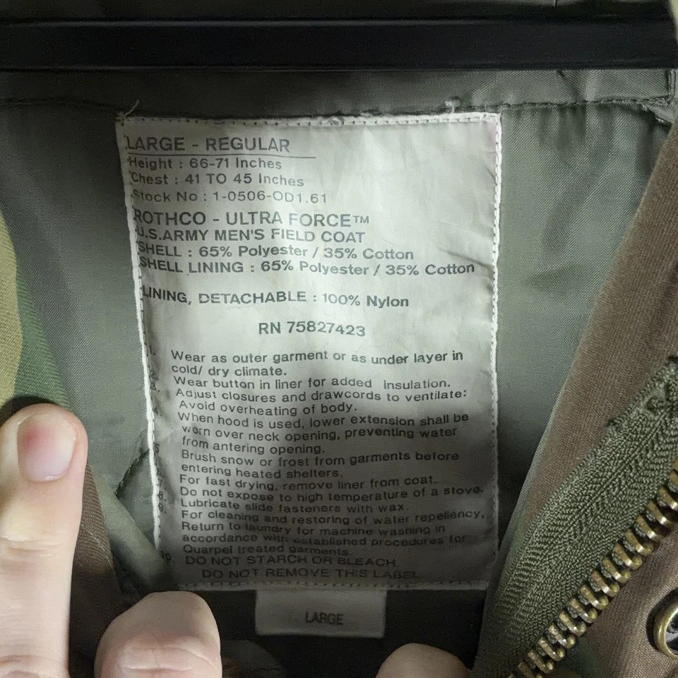 Chaqueta Rothco Para Hombres Grande Bosque Camuflaje Ultra Fuerza Ejército Abrigo de Campo Militar Foto 3 de 4