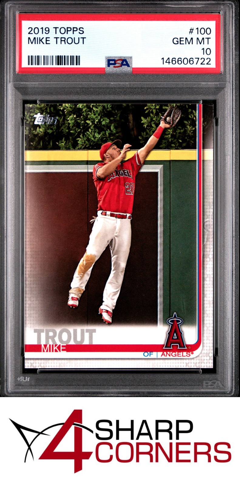 2019 TOPPS #100 MIKE TROUT ANGELS LEAPING PSA 10