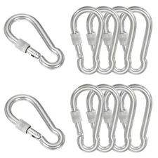 10Pcs M8 3.54" Screw Locking Clips 304 Stainless Steel Spring Snap Hook Silver