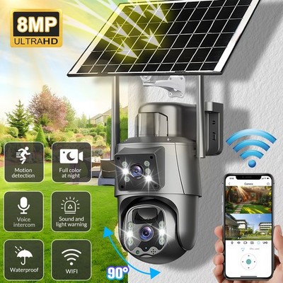 Solar Battery Powered Wireless WiFi Outdoor Pan/Tilt Home Security Camera System
