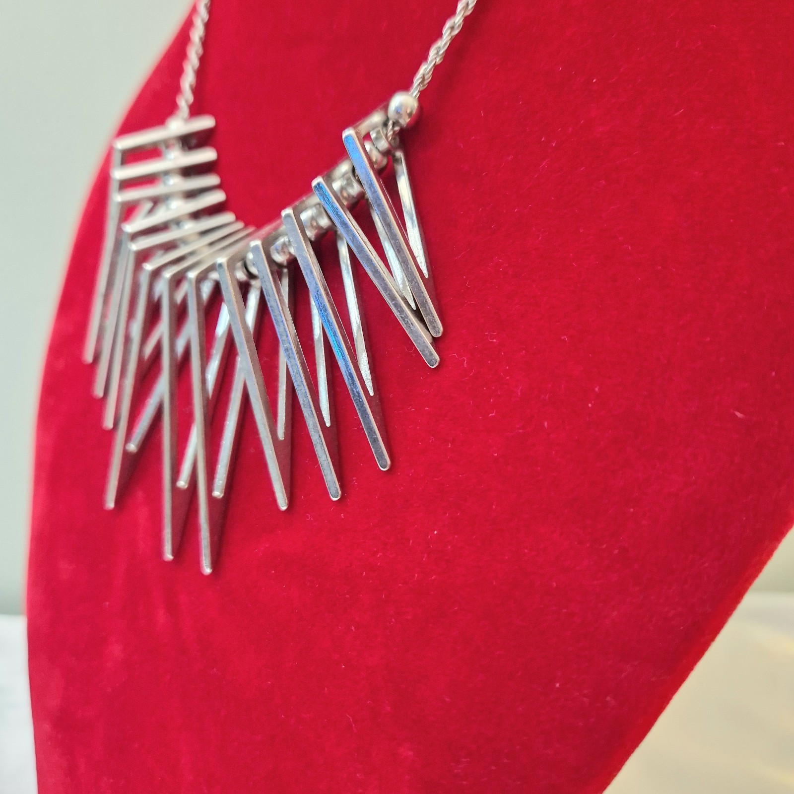Silver Tone Triangular Fringe Statement Necklace … - image 6