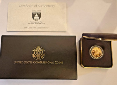 1989 W Five Dollar Gold US Congressional Proof Coin In Original Packaging W/COA