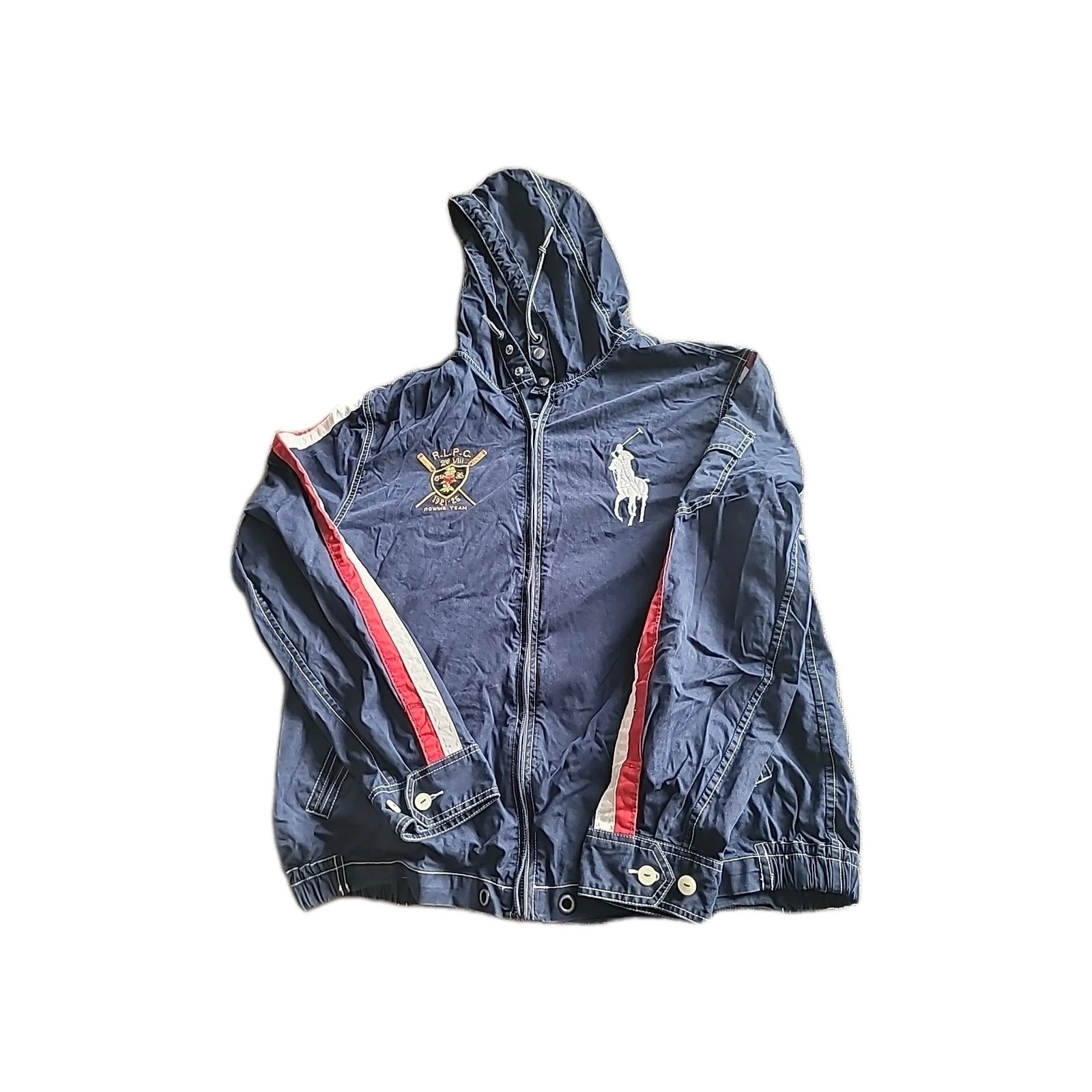 FILA POLO Ralph Lauren giacca zip canottaggio uomo grande blu navy grande cappuccio pony