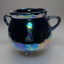 Large Ceramic Cauldron Iridescent Black Candy Bowl Dish Leprechaun Pot Of Gold