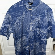 Guy Harvey Classic Shirt Mens L Fish Blue Fish And Canoes-used!