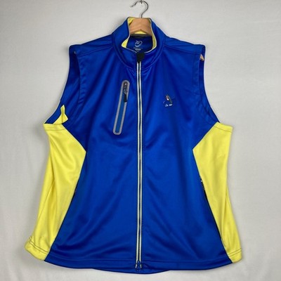 Zero Restriction Mens XL Blue Yellow Full Zip Golf Vest Microfiber Polyester ZR