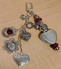 Handmade Bag Charms Keychain Purse Accessories Gift Silver Hearts Rose