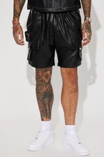 New Men's Black Leather Shorts Real Lambskin Cargo Style Caf  Racer Shorts Pant