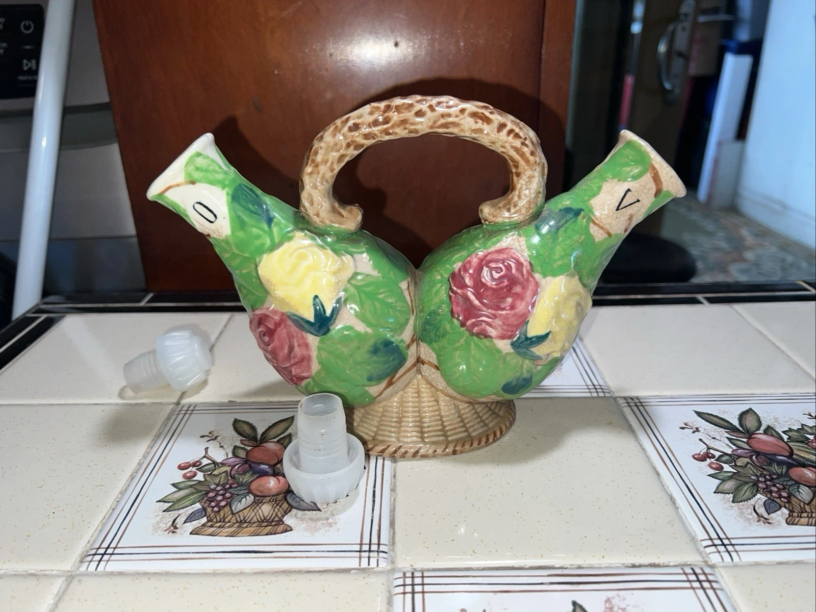 Vintage Cruet Oil & Vinegar Double Necked Dispenser Ceramic