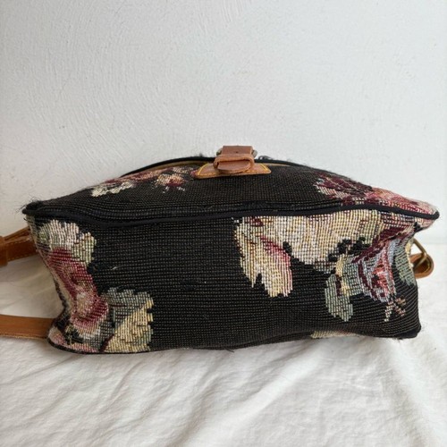 RALPH LAUREN Vintage 80s 90s Floral Tapestry Woven Crossbody Leather Bag Purse - Picture 15 of 16