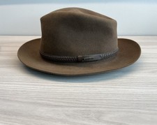 Stetson Brown Felt Outback Hat Size 7 5/8 Leather Braided Band