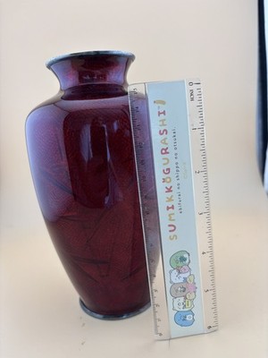 Vintage Japanese SATO Cloisonné Vase Silver Base Red Enamel Floral