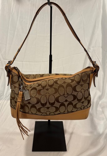 Coach Signature C Satchel/handbags, Tan/Brown color with zip tassel charm