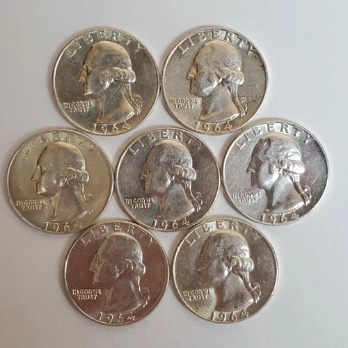 Lot Of 7 SILVER 1964 D Washington Quarters 'About Unc.' (Exact Coins) #00-23