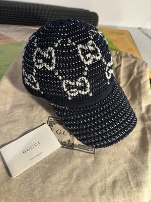 Gucci Logo Knitted GG Navy Baseball Hat Cap Size L 59cm Made In