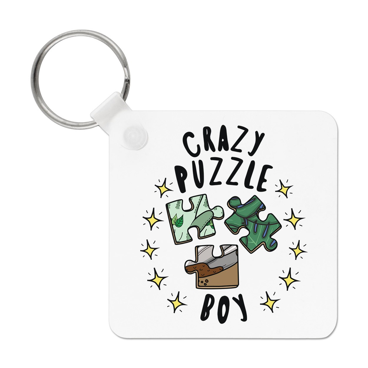 Crazy Puzzle Boy Stars Keyring Key Chain Funny Joke Jigsaw Games Puzzler Kids