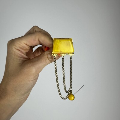 Vintage brooch USSR jewelry - soviet Plastic Women's jewelry Yellow