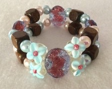 Beautiful Double/Two Strand LampWork  Czech Glass Beaded Stretch Bracelet 7  